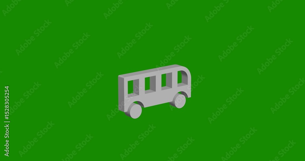 Poster isolated realistic white bus symbol front view with shadow. 3d illustration on green chroma key back