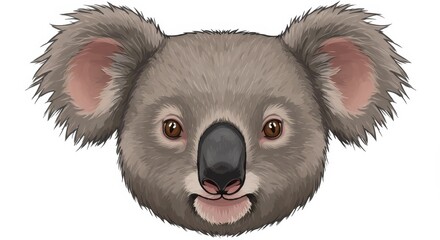 Adorable Koala Bear Portrait - Close-up illustration of a cute koala bear's face, perfect for children's books, nature publications, or animal-themed designs