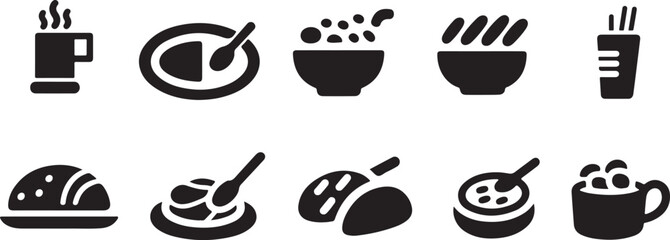 Simple Black and White Food Icons Set