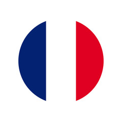 Illustration of a circular french flag with blue white and red colors in a simple and clean design style