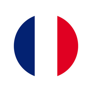 Illustration of a circular french flag with blue white and red colors in a simple and clean design style