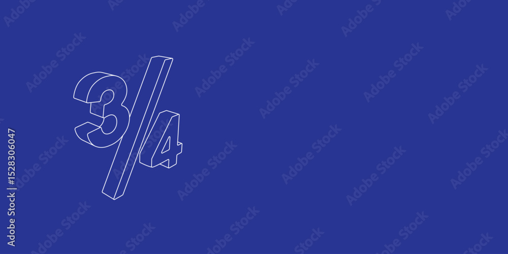 Poster the outline of a large three quarters symbol made of white lines on the left. 3d view of the object 