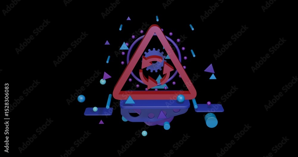 Aufkleber red roundabout sign on a pedestal of abstract geometric shapes floating in the air. abstract concept