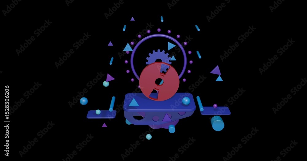 Aufkleber red cd symbol on a pedestal of abstract geometric shapes floating in the air. abstract concept art w