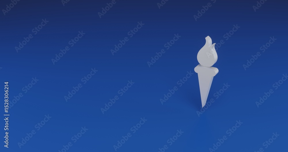 Poster isolated realistic white torch symbol with shadow. located on the right side of the scene. 3d illust
