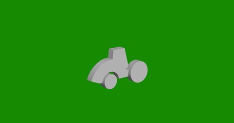 Isolated realistic white road roller symbol front view with shadow. 3d illustration on green chroma key background