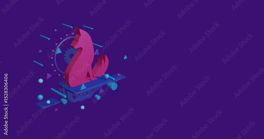 Aufkleber pink fox symbol on a pedestal of abstract geometric shapes floating in the air. abstract concept art