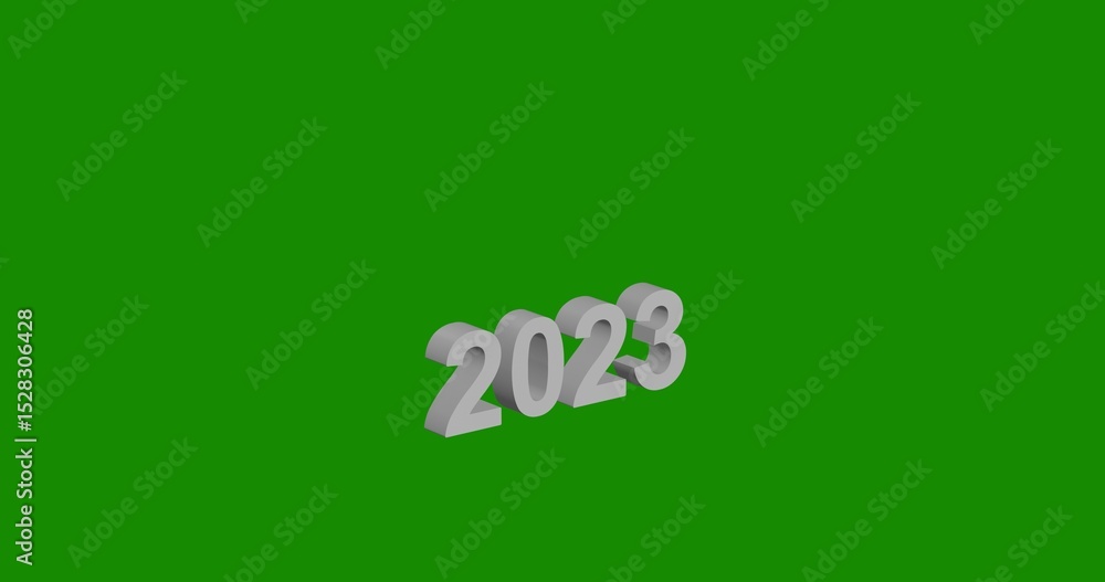 Poster isolated realistic white 2023 year symbol front view with shadow. 3d illustration on green chroma ke
