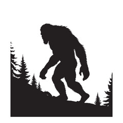 Bigfoot silhouette in a forest setting