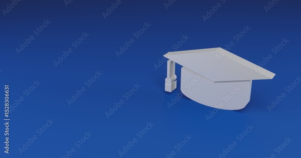 Poster isolated realistic white square academic cap symbol with shadow. located on the right side of the sc