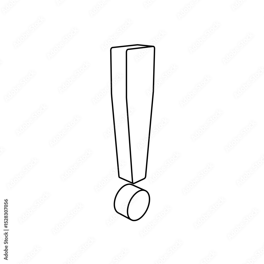 Poster the outline of a large exclamation symbol is made with black lines. 3d view of the object in perspec