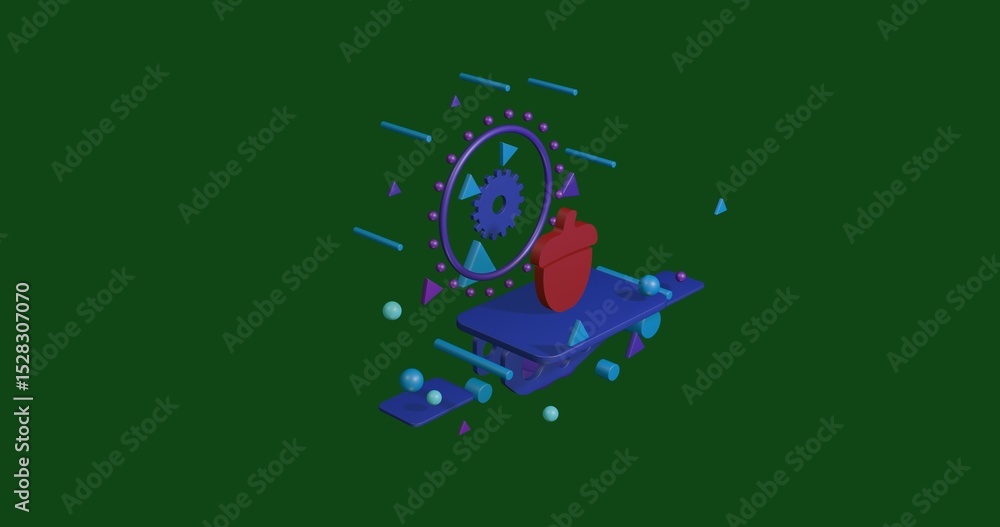 Aufkleber red acorn symbol on a pedestal of abstract geometric shapes floating in the air. abstract concept ar