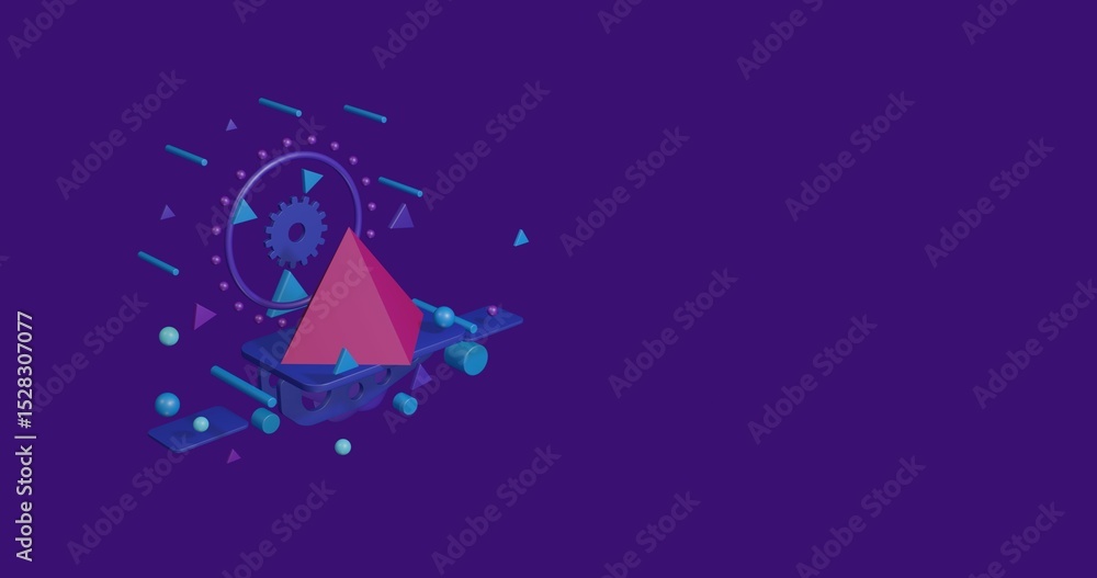 Poster pink pyramid on a pedestal of abstract geometric shapes floating in the air. abstract concept art wi