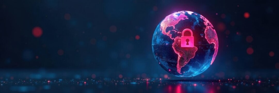 Locked internet globe, secure online access symbol, global network, website, security