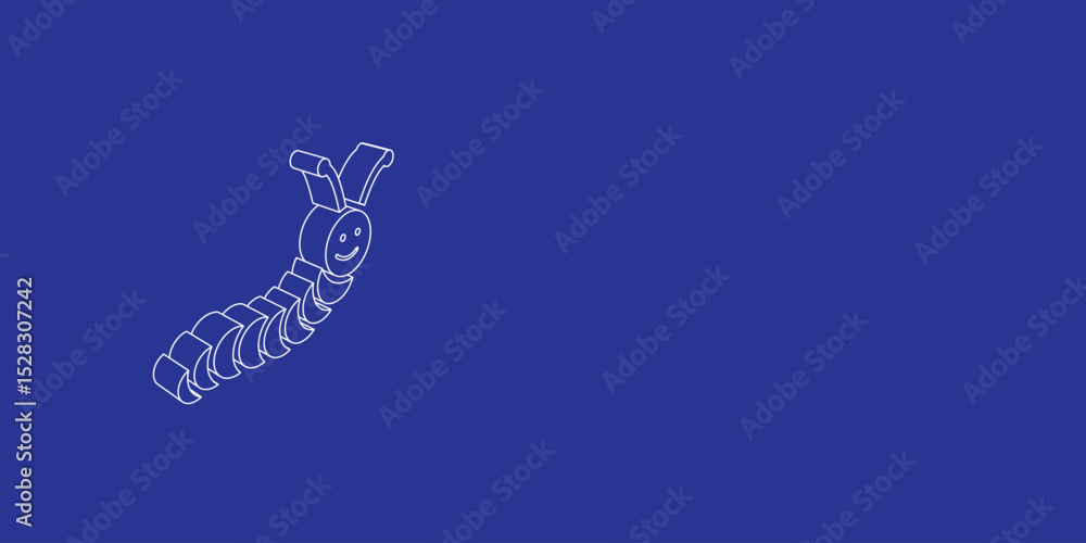 Aufkleber the outline of a large caterpillar symbol made of white lines on the left. 3d view of the object in 