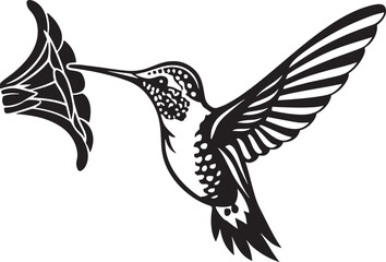 Black and White Hummingbird Floral Design Tattoo Style