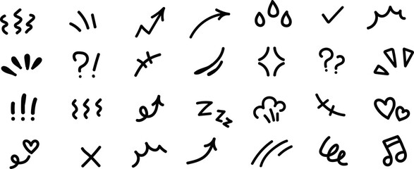Hand Drawn Doodle Icons Set Cute Black White Simple Arrows Symbols Design Elements Illustration Collection Graphic Design Backgrounds Vector Illustration Digital Art line style sketch kawaii modern   