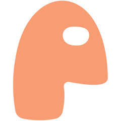 Peach colored abstract shape with rounded top and small white oval cutout on a white background