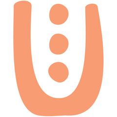 Peach u shape with three circles aligned vertically in the middle on a white isolated background