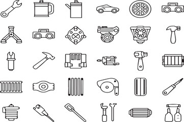 Obraz premium Car servicing elements - minimal thin line web icon set. Outline flat icons collection set vector illustration