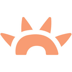 Illustration of an orange sun with three rays and a semi circle shape on a white background image