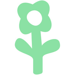 A simple light green flower with a circular center and rounded petals isolated on a white background