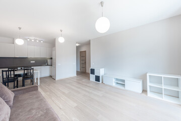 Modern Home Open Plan Studio Apartment Interior With Kitchen and Living Area