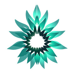 Abstract floral design with teal hues on a stark backdrop creating visual drama