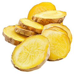 slices of ginger isolated on transparent background, clipping path, png file, 