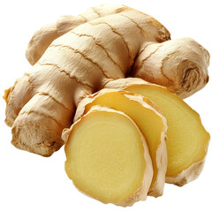slices of ginger isolated on transparent background, clipping path, png file, 