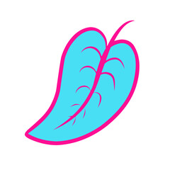Stylized Teal Leaf with Magenta Outlines on Black Backdrop Iconography