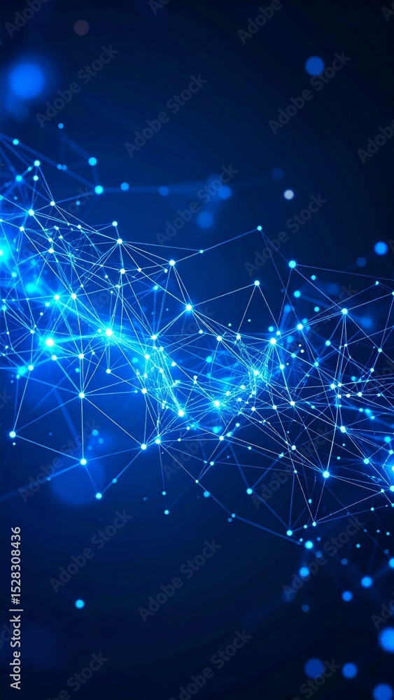 Poster a glowing neural network expanding into a cosmic web, nodes pulsating with electric blue light again