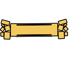 Abstract geometric banner design in gold tones with scattered shapes around it