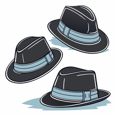 Fedora Hats with Blue Bands – Vector Set	