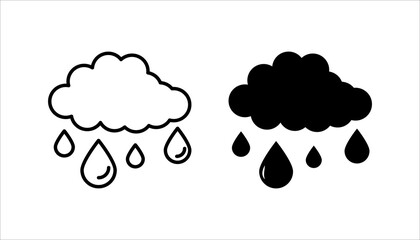 Rain icon set, Cloud signs, Storm weather symbol, Raindrop symbols, illustration isolated on white background.

