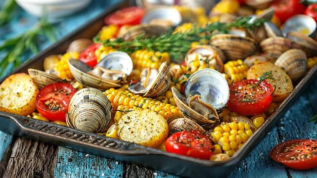 clam bake with corn and potatoes video canadian seafood