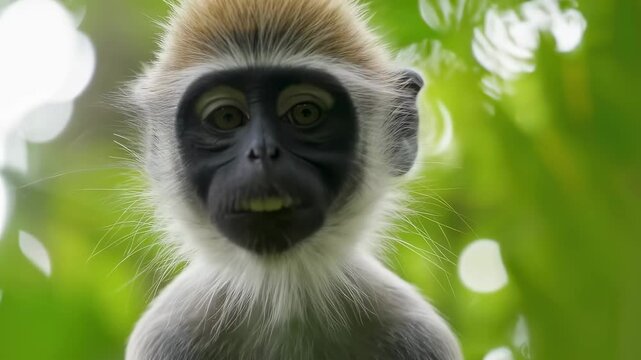 Monkey with mouth wide open expressing strong emotion in tropical forest

