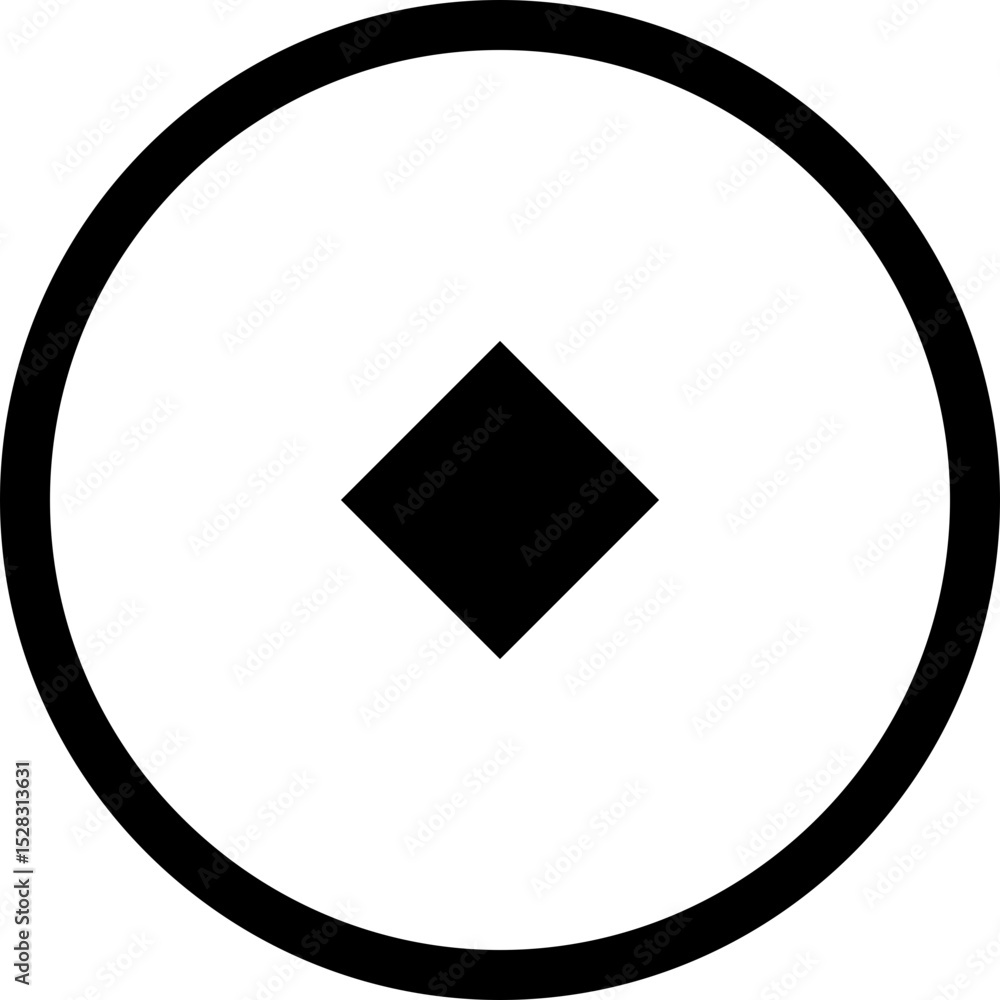 Poster black diamond shape centered inside a circle with a white background in a simple geometric design st