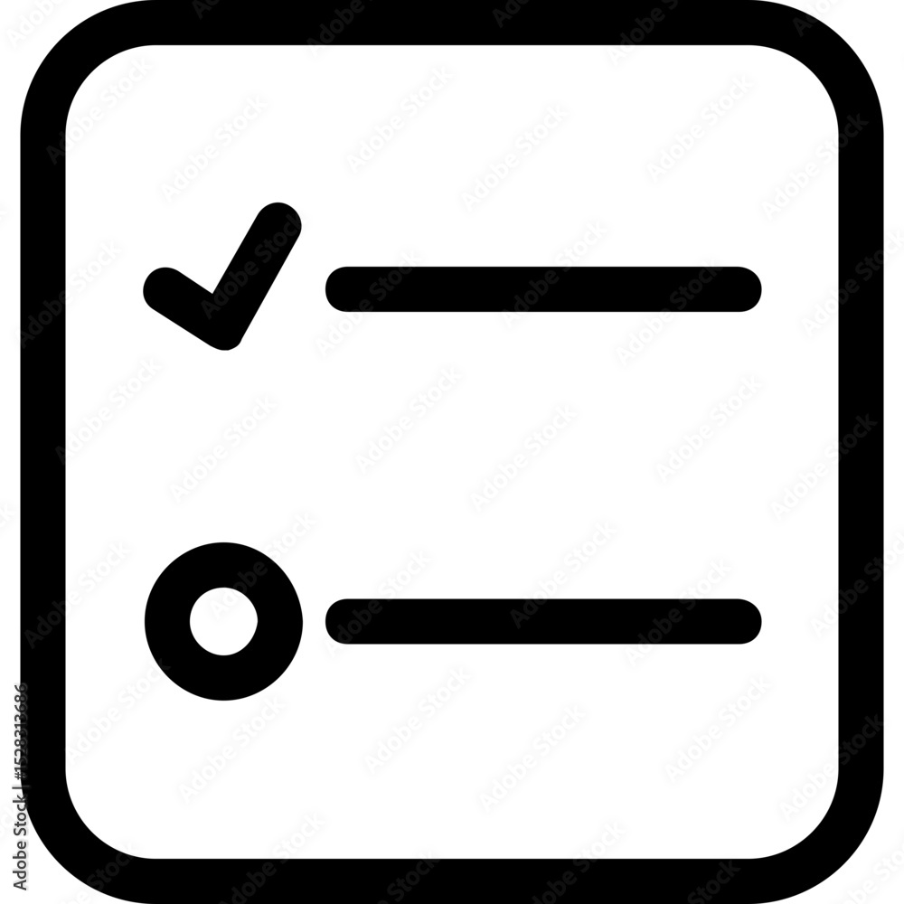 Aufkleber checklist icon with a rounded square border displaying a checkmark and a circle on the left side