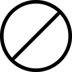 A simple black and white illustration of a circle with a diagonal line through it indicating prohibition