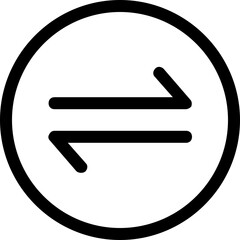 Black circle containing two horizontal arrows pointing in opposite directions on a white background