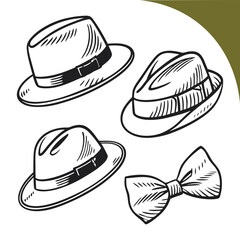 Sketched Fedora Hats A Hand Drawn Vector Illustration of Four Men s Hats in Various Styles