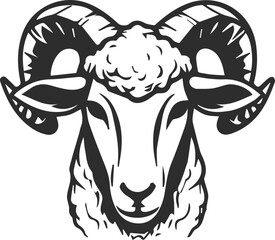 Black line ram logo icon, ram icon with large, twisted horns.