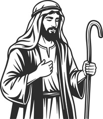  Icon of a sheep shepherd with a beard and a staff, a shepherd from ancient times, black icon.