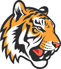 Tiger head in a unique minimalist style looking to the right, angry tiger icon.