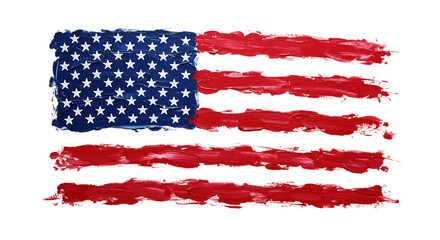 The American flag is depicted with expressive brushstrokes, a symbol of national pride.