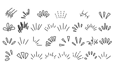 Hand Drawn Doodle Burst Shapes Set Black White Simple Line Art Design Elements Collection Graphic Design Illustrations for Social Media Postcards Scrapbooking Stickers Vector cute icon modern trendy  