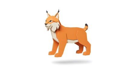 Fototapeta premium Adorable Papercraft Lynx: A Low-Poly Wildcat Model Against a White Background