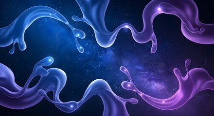 Obraz premium Abstract background featuring blue and purple flowing liquid shapes, glowing elements, and a dark starry sky inspiration. 