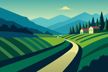 vector illustration of a rural landscape with road